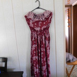 Surf Gypsy Women Red Flowered Over the Shoulder BoHo Type Jumpsuit L